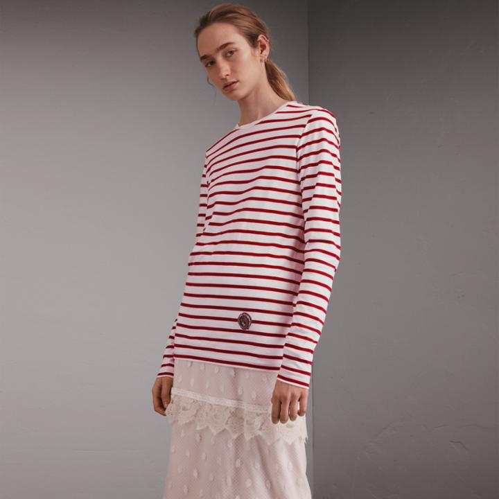 Burberry Burberry Unisex Pallas Heads Motif Breton Stripe Cotton Top, Size: Xl, Red