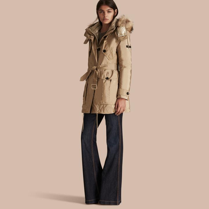Burberry Burberry Fur-trimmed Parka With Detachable Down-filled Jacket, Size: 12, Beige