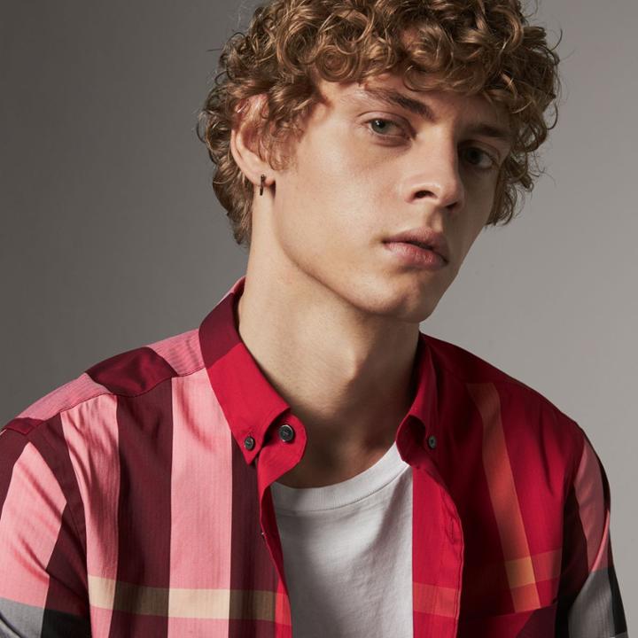 Burberry Burberry Button-down Collar Check Stretch Cotton Blend Shirt, Size: Xs, Red
