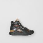 Burberry Burberry Check Cotton And Leather High-top Sneakers, Size: 36.5