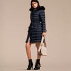 Burberry Burberry Down-filled Coat With Fox Fur Trim Hood, Size: Xl, Blue