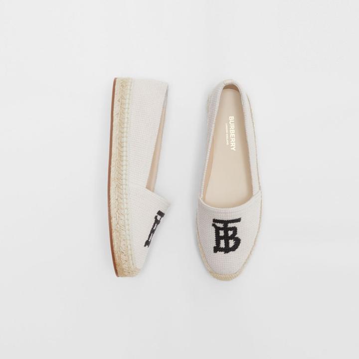 Burberry Burberry Monogram Motif Cotton And Leather Espadrilles, Size: 37.5, White