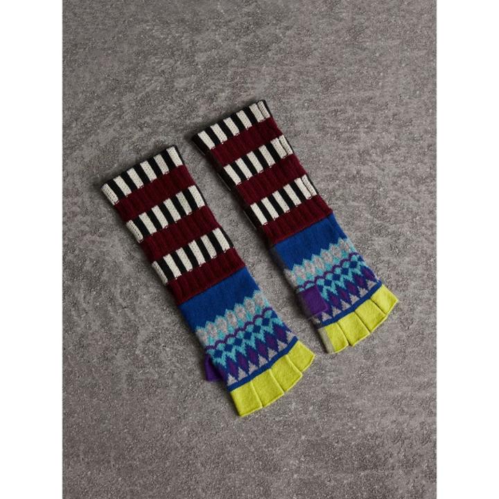 Burberry Burberry Striped Fair Isle Cashmere Wool Fingerless Gloves