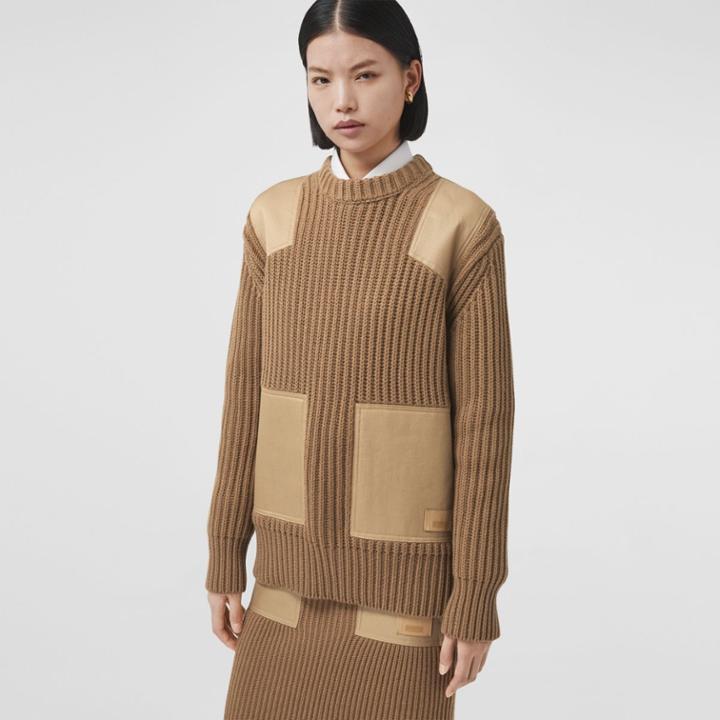 Burberry Burberry Contrast Panel Cashmere Cotton Sweater