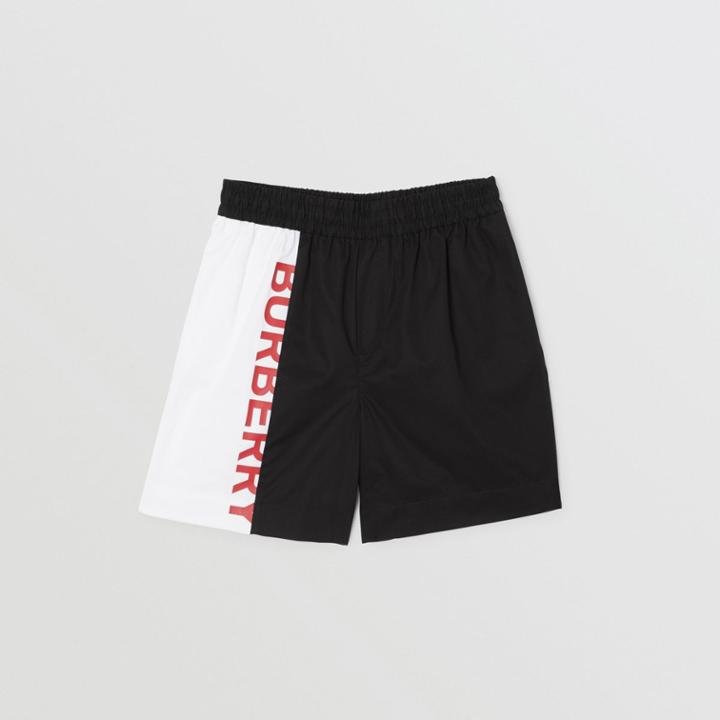 Burberry Burberry Childrens Logo Print Two-tone Cotton Drawcord Shorts, Size: 14y, Black