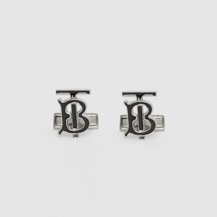 Burberry Burberry Monogram Motif Enamel And Palladium-plated Cufflinks, Black