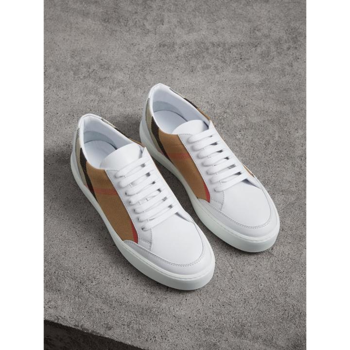 Burberry Burberry Check Detail Leather Trainers, Size: 39, White