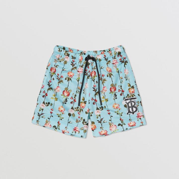 Burberry Burberry Childrens Monogram Motif Rose Print Jersey Mesh Shorts, Size: 2y, Blue