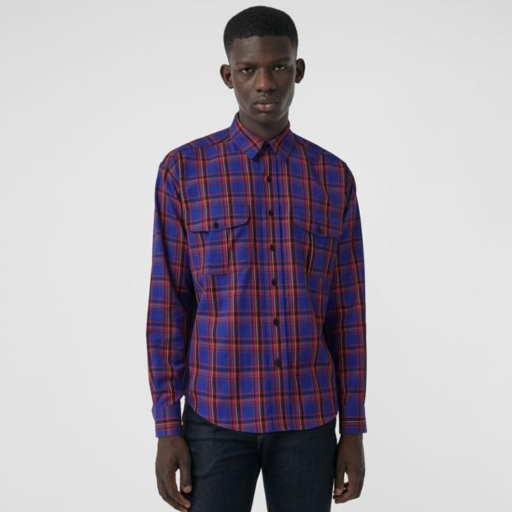 Burberry Burberry Check Cotton Twill Shirt, Blue