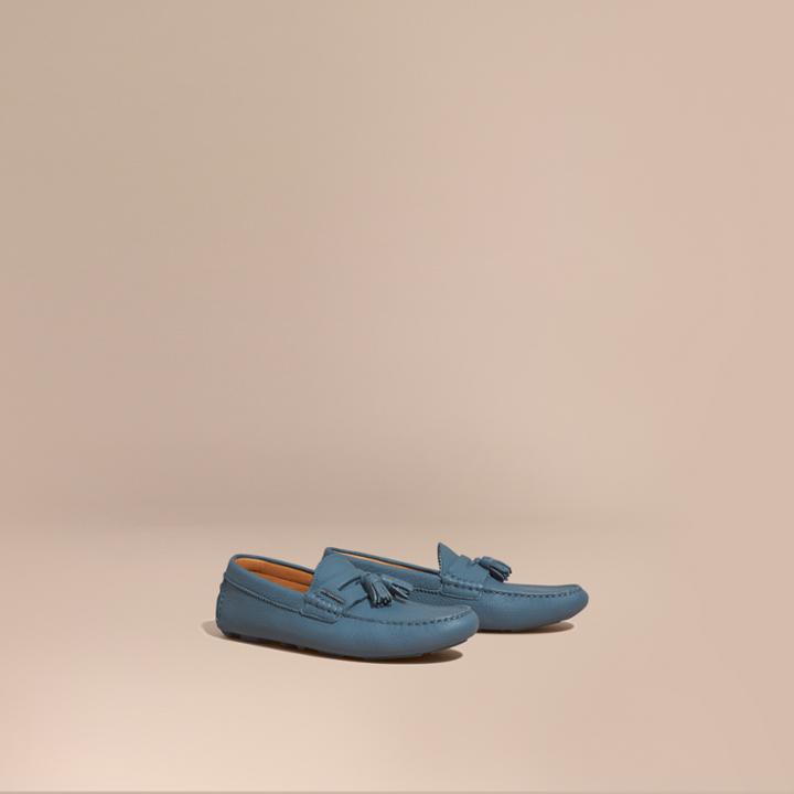 Burberry Burberry Tasselled Grainy Leather Loafers, Size: 44, Blue