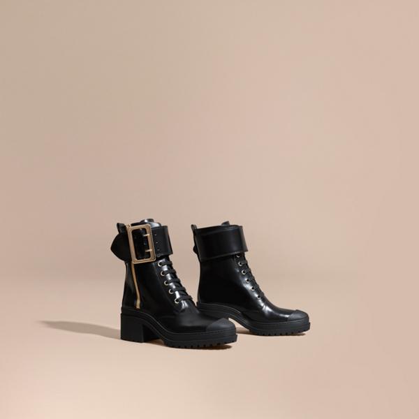 Burberry Leather Buckle Detail Boots