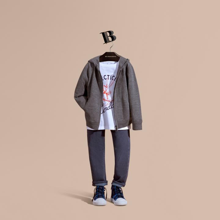 Burberry Burberry Check Trim Merino Wool Hooded Top, Size: 14y, Grey