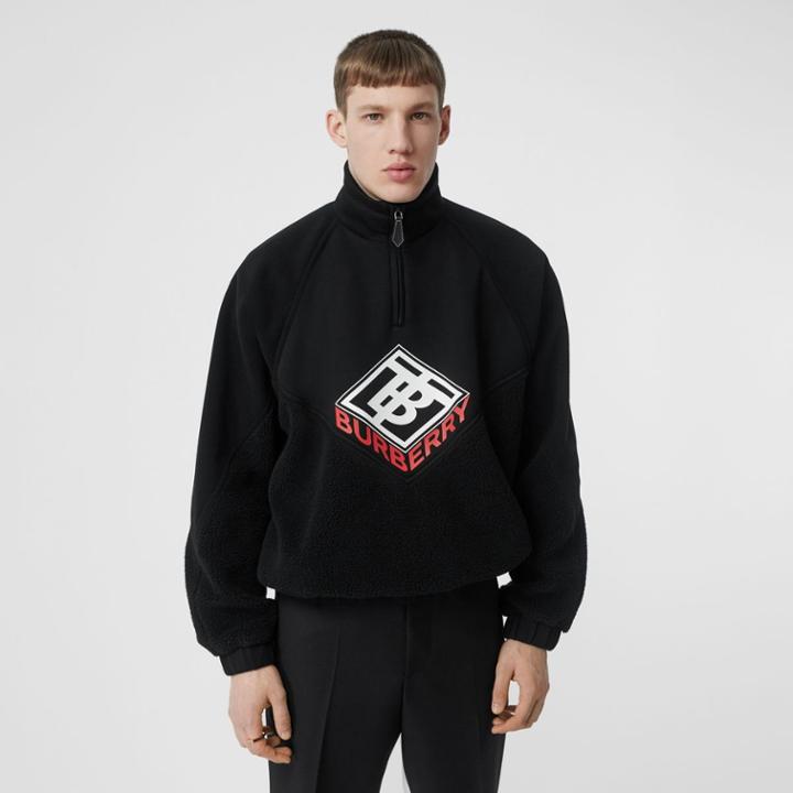 Burberry Burberry Logo Graphic Neoprene Funnel Neck Track Top, Size: S, Black