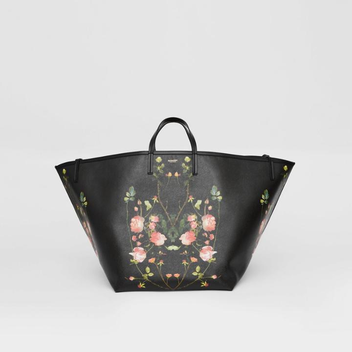 Burberry Burberry Extra Large Rose Print E-canvas Beach Tote, Black