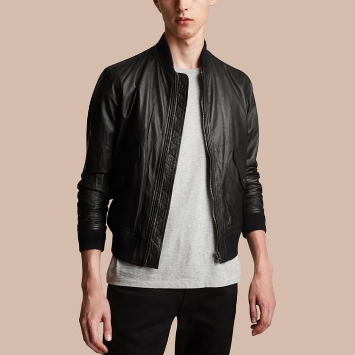 Burberry Burberry Nappa Leather Bomber Jacket, Size: Xxl, Black