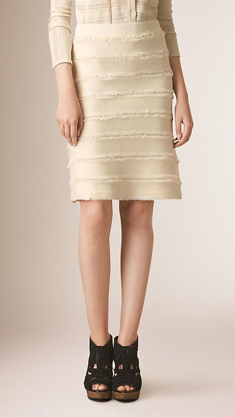 Burberry Prorsum Fringed Knitted Silk Pencil Skirt