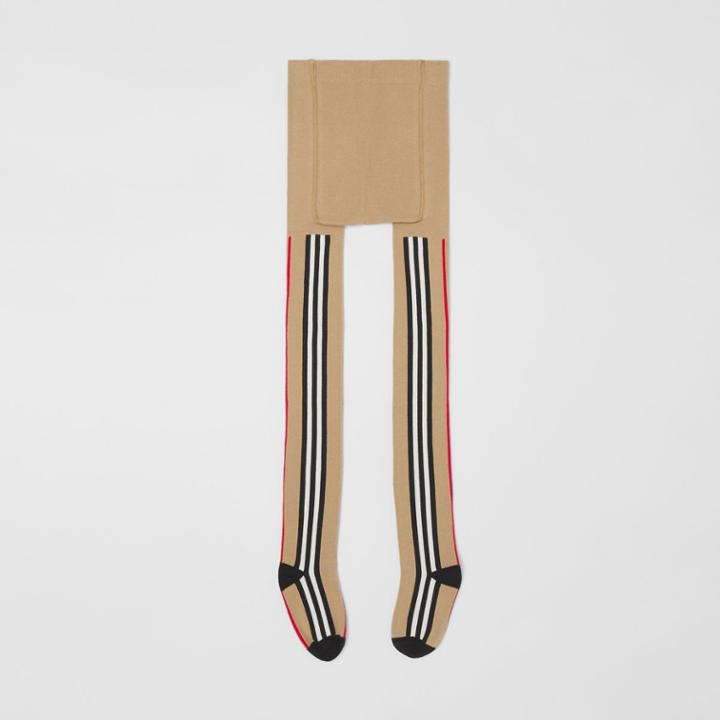 Burberry Burberry Childrens Icon Stripe Intarsia Cotton Blend Tights, Size: 5y-6y, Beige