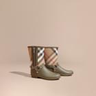 Burberry Burberry Buckle And Strap Detail Check Rain Boots, Size: 38, Green