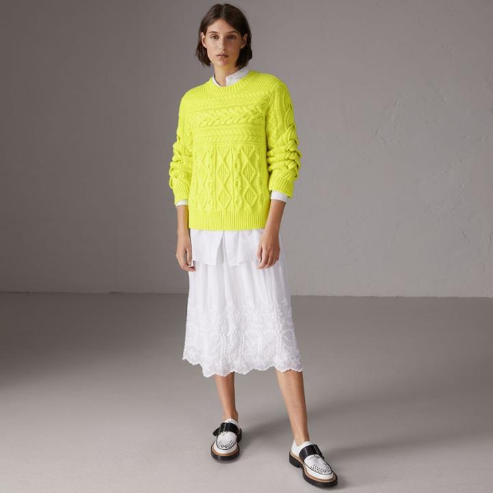 Burberry Burberry Aran Knit Wool Cashmere Sweater, Yellow