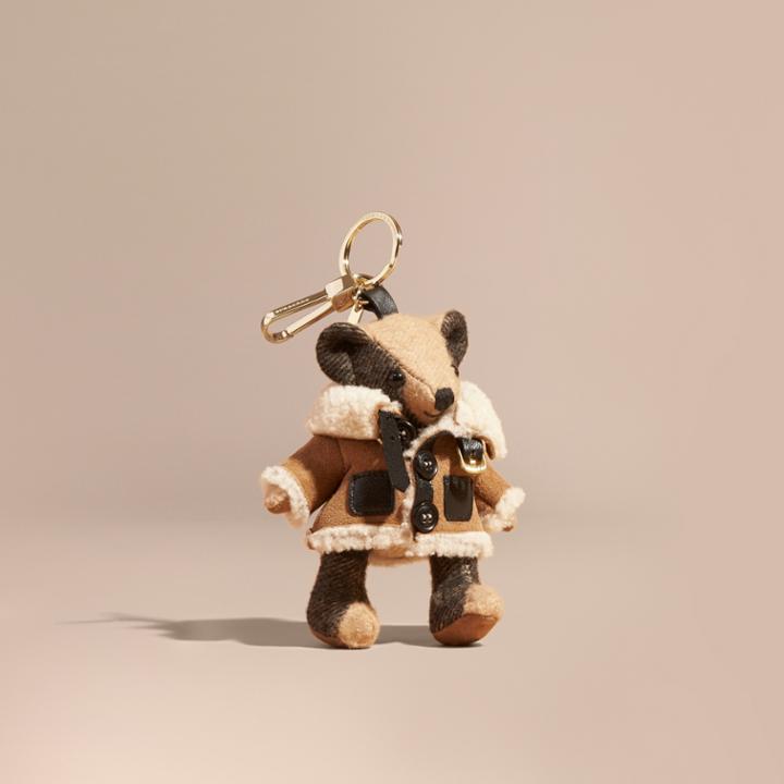 Burberry Burberry Thomas Bear Charm In Shearling Aviator Jacket, Brown