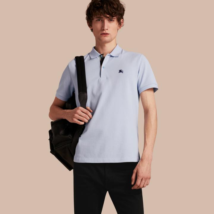 Burberry Burberry Printed Check Placket Cotton Piqu Polo Shirt, Size: M, Blue
