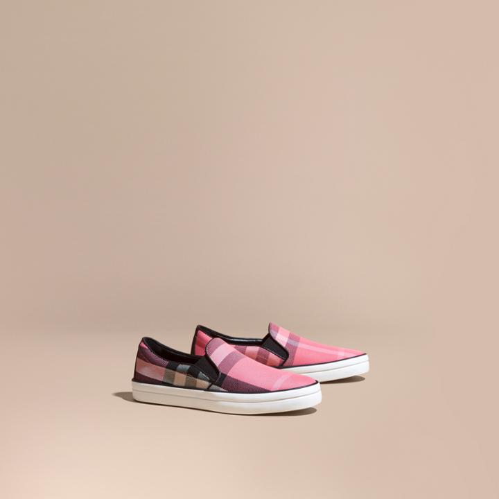 Burberry Burberry Overdyed House Check Cotton Slip-on Trainers, Size: 35, Pink
