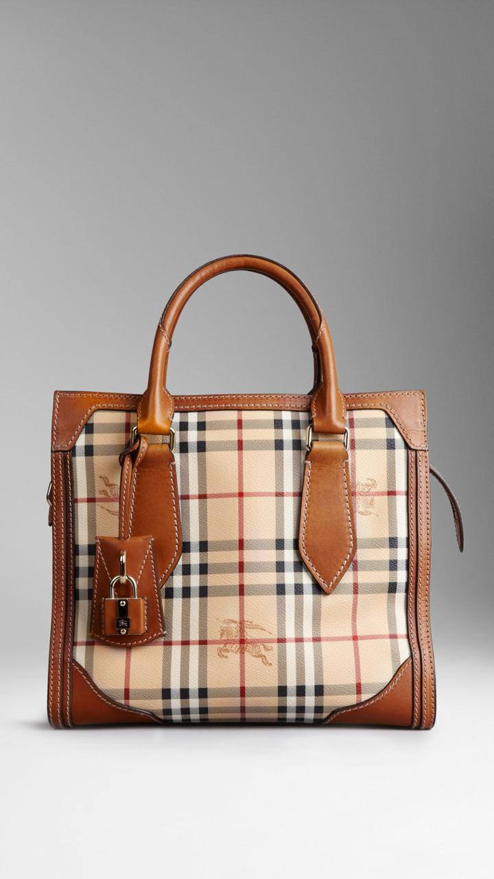 Burberry Burberry Small Haymarket Check Tote Bag, Brown