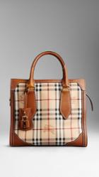 Burberry Burberry Small Haymarket Check Tote Bag, Brown