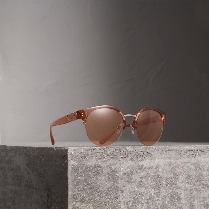 Burberry Burberry Check Detail Round Half-frame Sunglasses, Beige