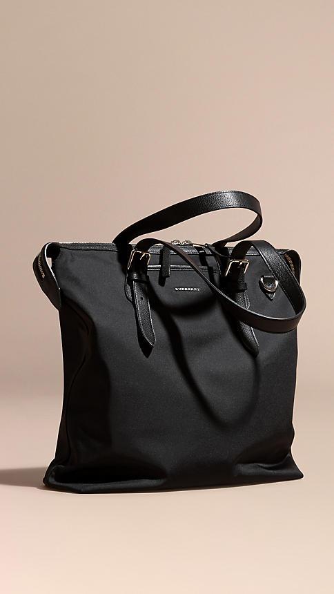 Burberry Leather Trim Tote Bag
