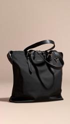 Burberry Leather Trim Tote Bag