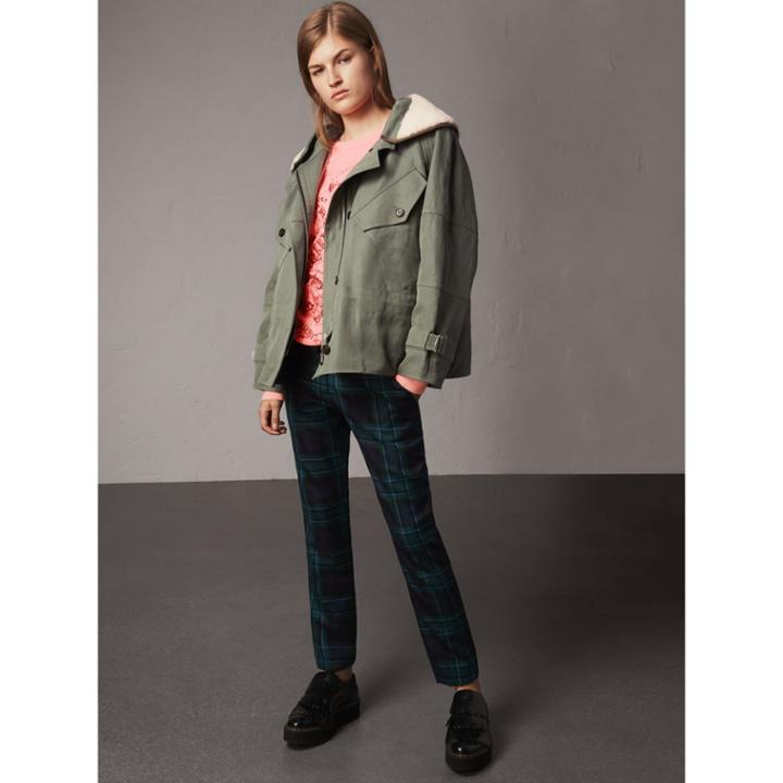 Burberry Burberry Ramie Cotton Jacket With Shearling Warmer, Size: 06