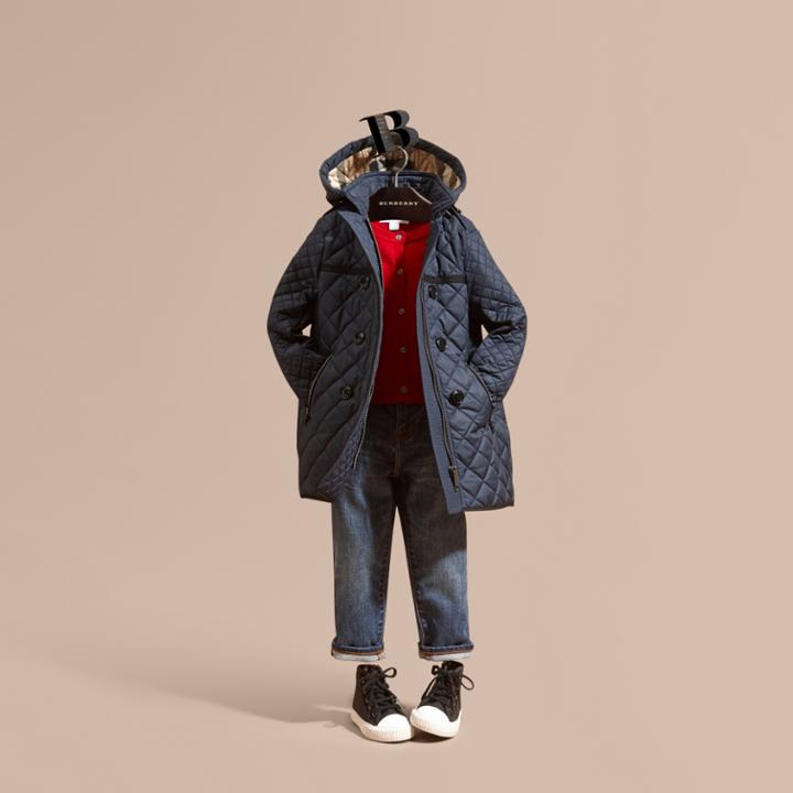 Burberry Burberry Diamond-quilted Coat With Detachable Hood, Size: 6y, Blue
