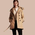 Burberry Hooded Cotton Trench Coat With Warmer