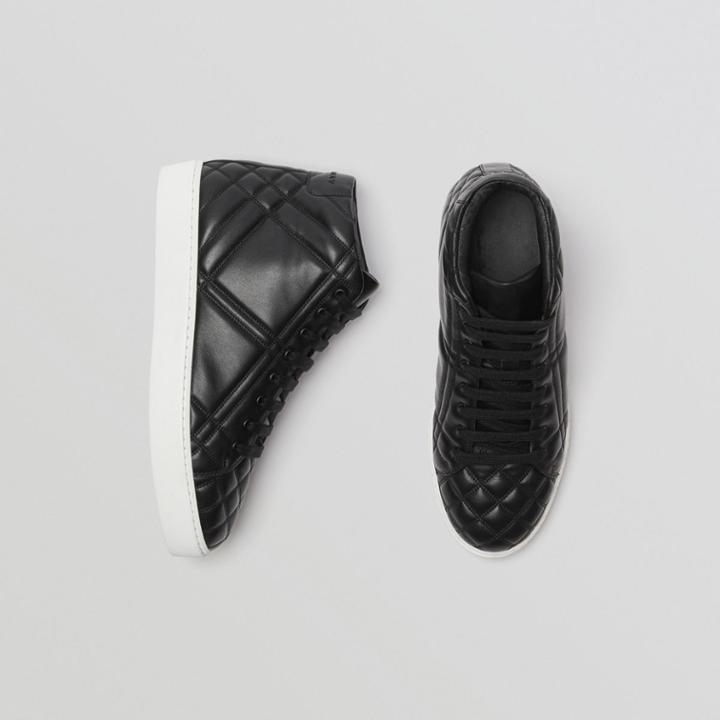 Burberry Burberry Check-quilted Leather High-top Sneakers, Size: 36.5, Black