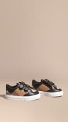 Burberry Burberry House Check And Leather Trainers, Size: 1.5, Black