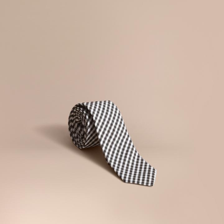Burberry Burberry Slim Cut Cotton Silk Gingham Tie, Black