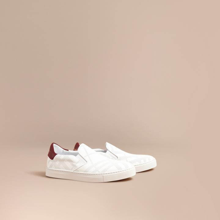 Burberry Burberry Perforated Check Leather Slip-on Trainers, Size: 42, White