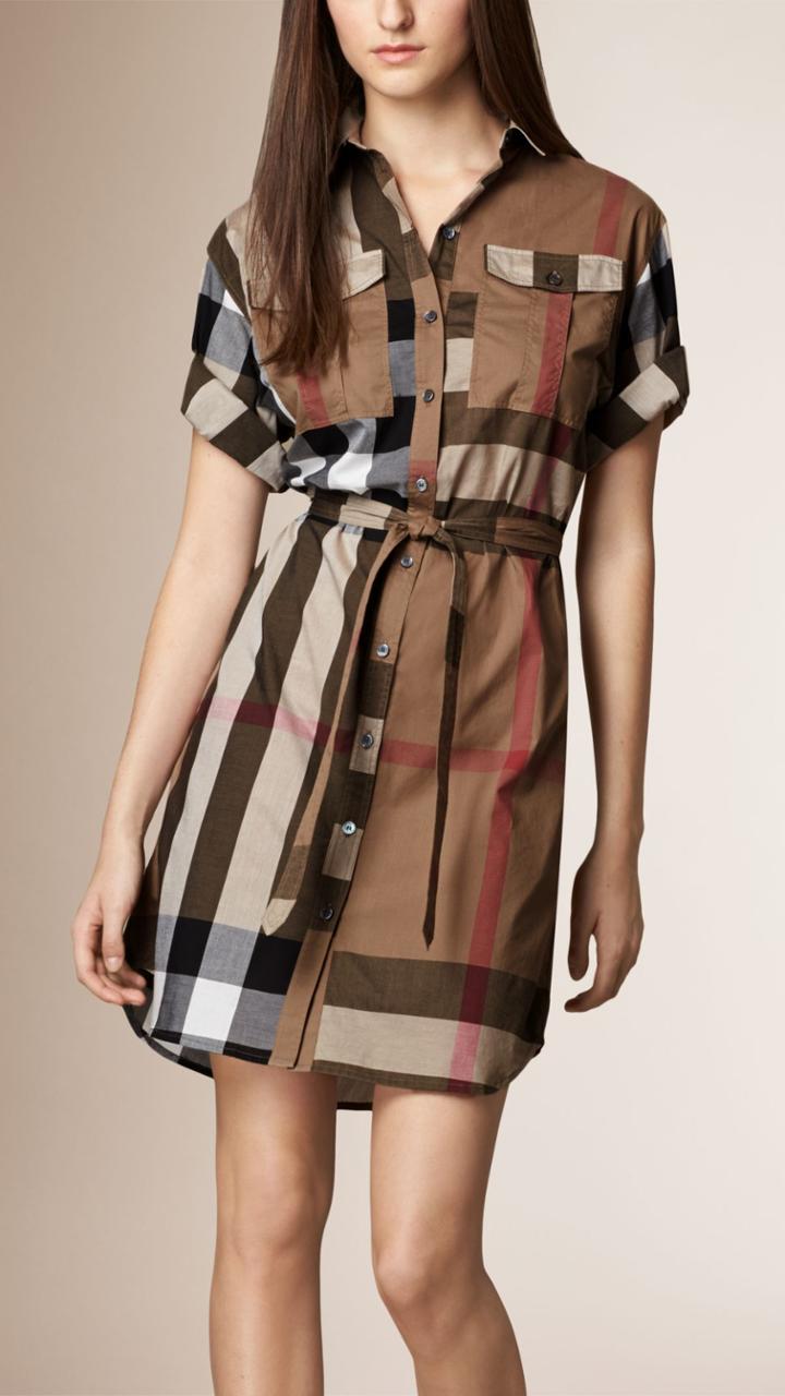 Burberry Burberry Check Cotton Box-fit Shirt Dress, Size: 04, Beige