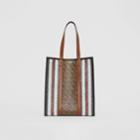 Burberry Burberry Monogram Stripe E-canvas Portrait Tote Bag, Bridle Brown