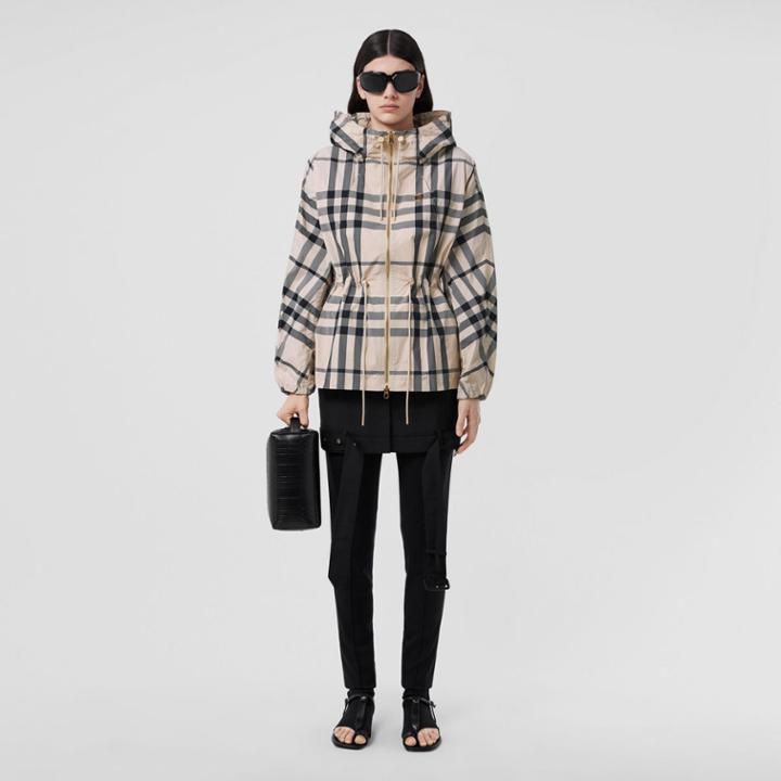 Burberry Burberry Monogram Motif Check Nylon Hooded Jacket, Size: 0