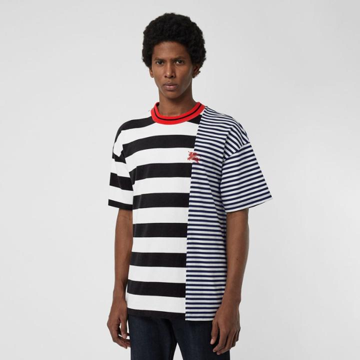 Burberry Burberry Contrast Stripe Cotton T-shirt, Size: L, Blue