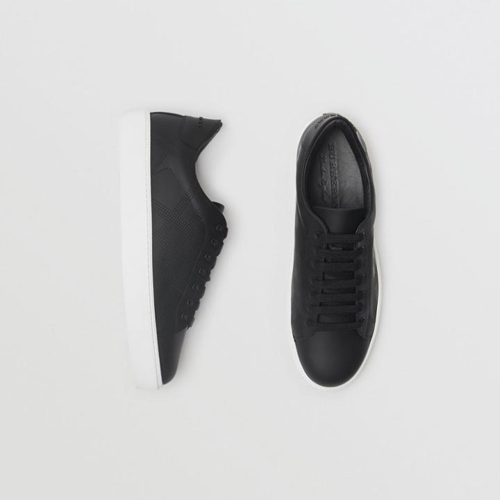 Burberry Burberry Perforated Check Leather Sneakers, Size: 37, Black
