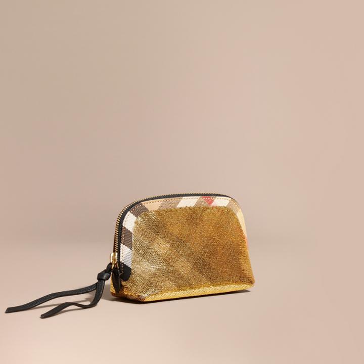Burberry Burberry Medium Zip-top Sequined House Check Pouch, Yellow
