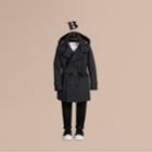 Burberry Burberry Hooded Cotton Twill Trench Coat, Size: 8y, Blue