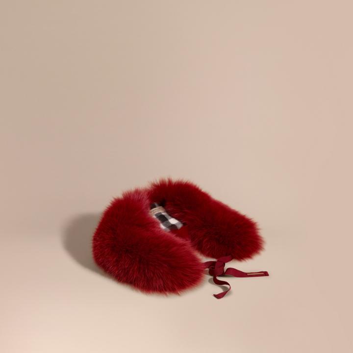 Burberry Burberry Fox Fur Collar With Check Cashmere Lining, Red
