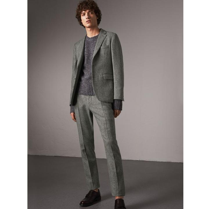 Burberry Burberry Soho Fit Herringbone Wool Trousers, Size: 38, Black