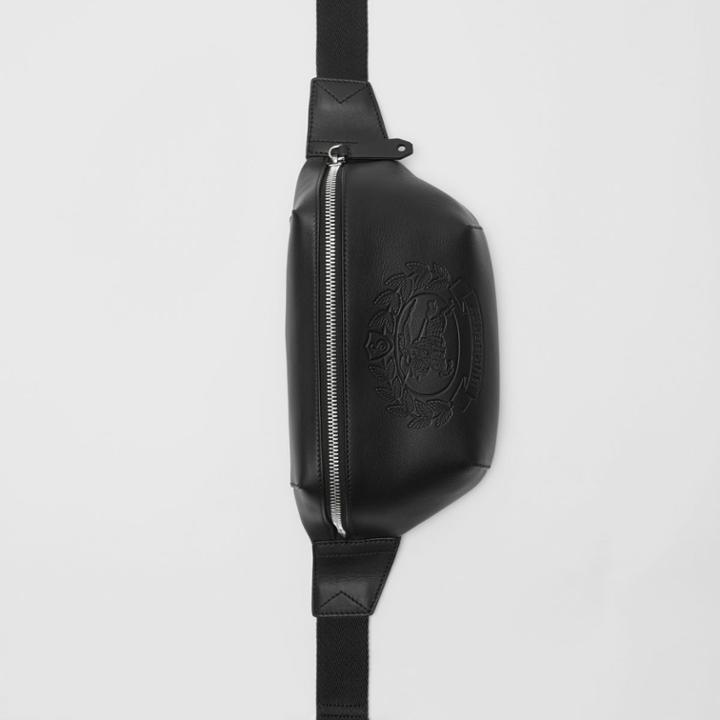 Burberry Burberry Medium Embossed Crest Leather Bum Bag, Black
