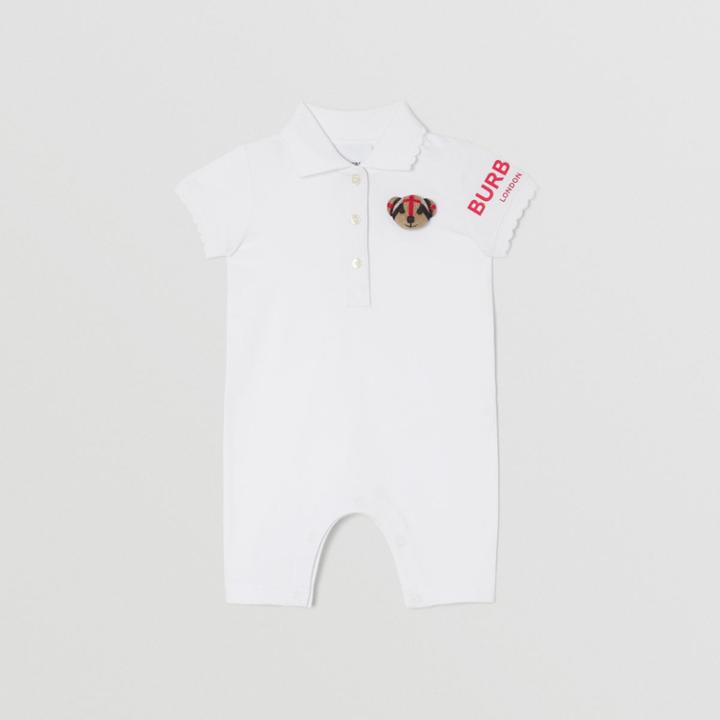 Burberry Burberry Childrens Thomas Bear Motif Cotton Piqu Playsuit, Size: 6m