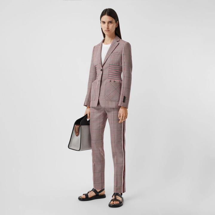 Burberry Burberry Side Stripe Houndstooth Check Wool Tailored Trousers, Size: 0